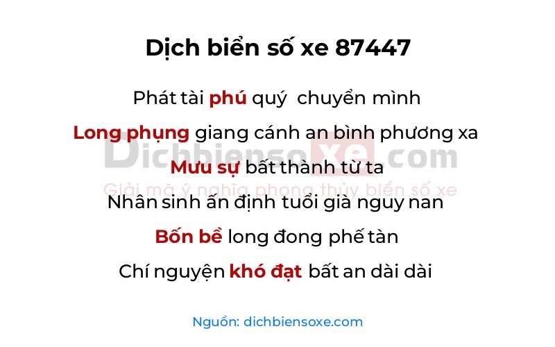 Dịch thơ biển số 87447