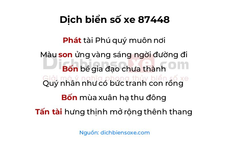 Dịch thơ biển số 87448