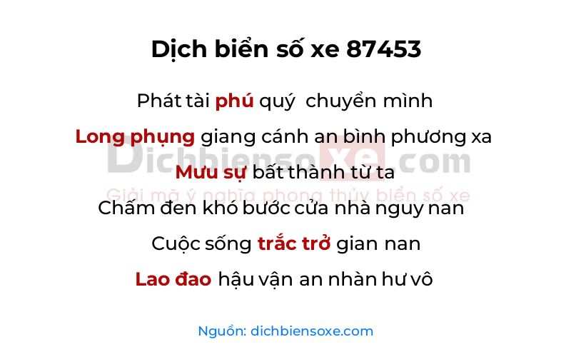 Dịch thơ biển số 87453
