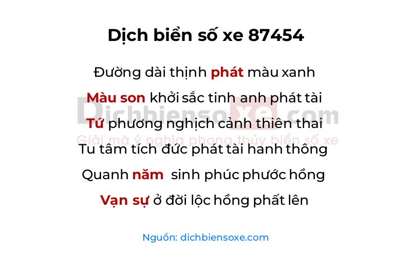 Dịch thơ biển số 87454