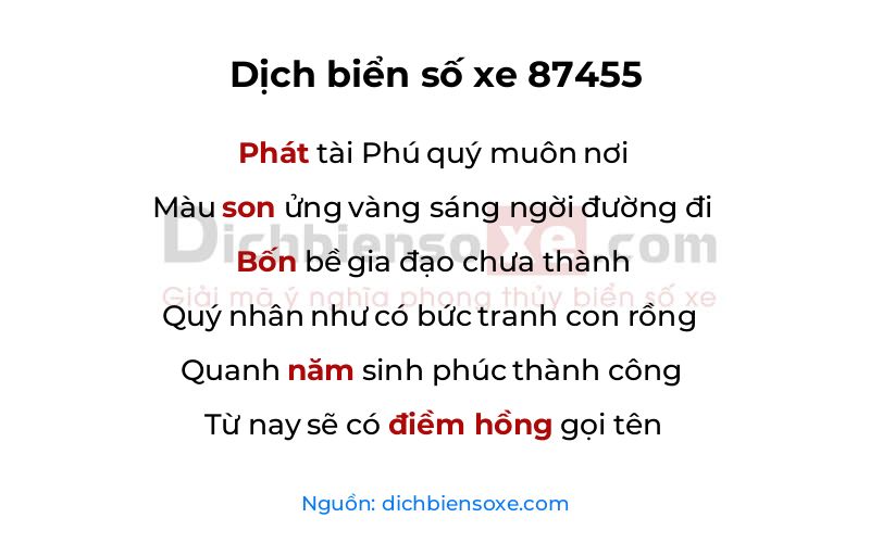 Dịch thơ biển số 87455