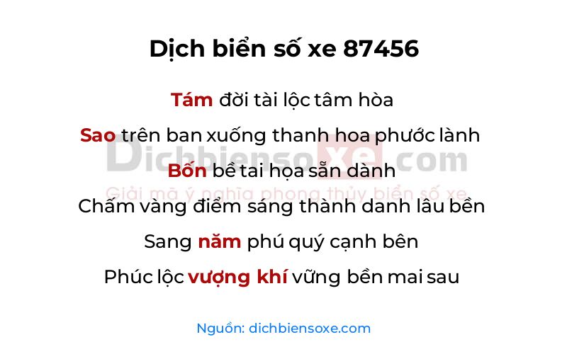 Dịch thơ biển số 87456