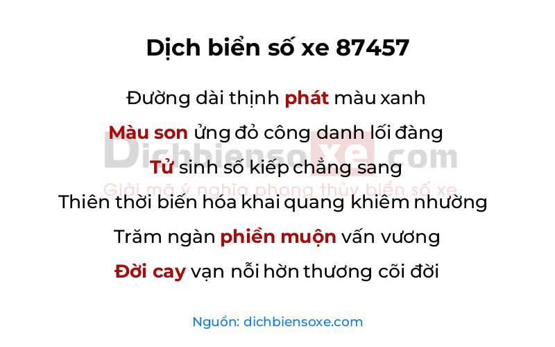 Dịch thơ biển số 87457