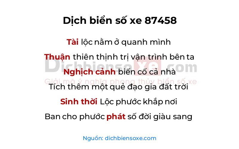 Dịch thơ biển số 87458