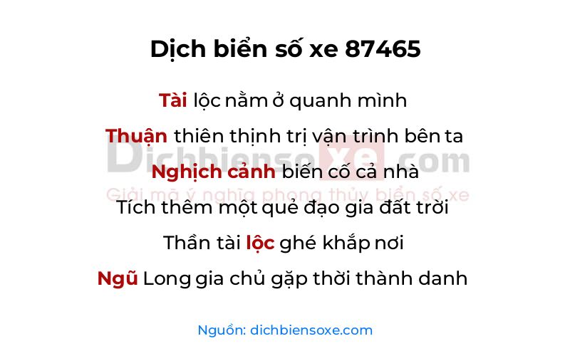Dịch thơ biển số 87465