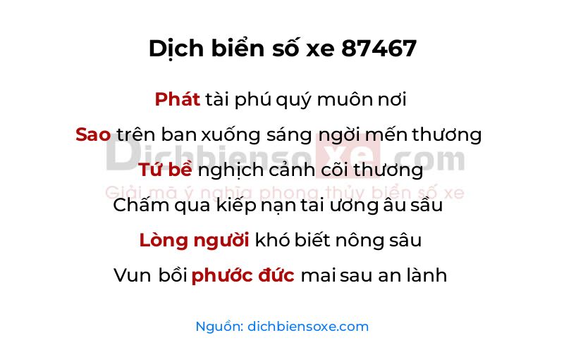 Dịch thơ biển số 87467