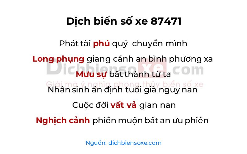 Dịch thơ biển số 87471