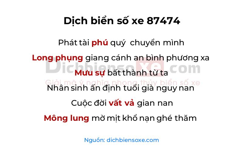 Dịch thơ biển số 87474