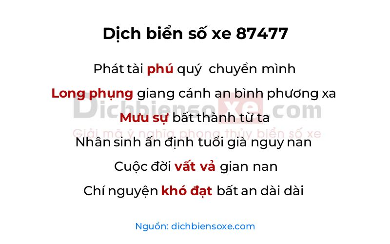 Dịch thơ biển số 87477