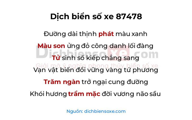 Dịch thơ biển số 87478