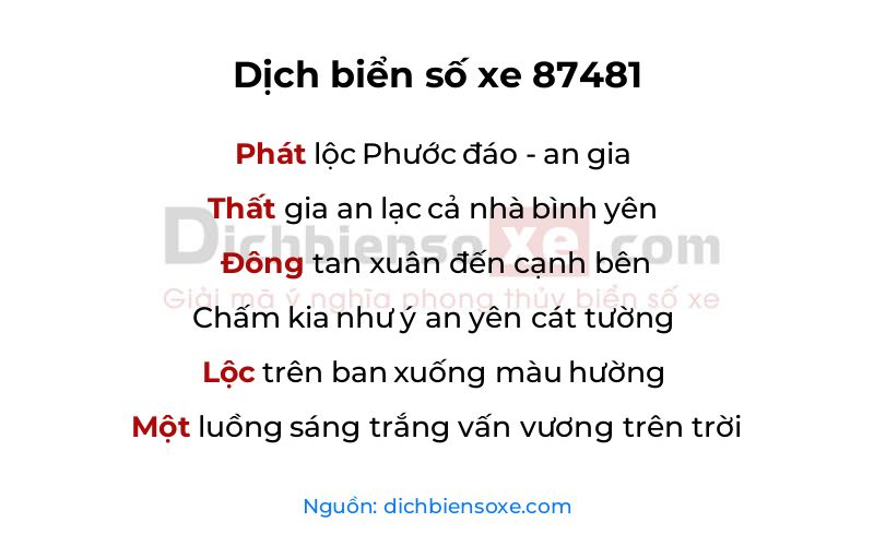 Dịch thơ biển số 87481