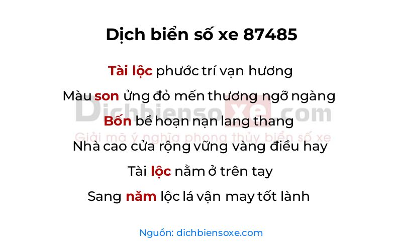 Dịch thơ biển số 87485