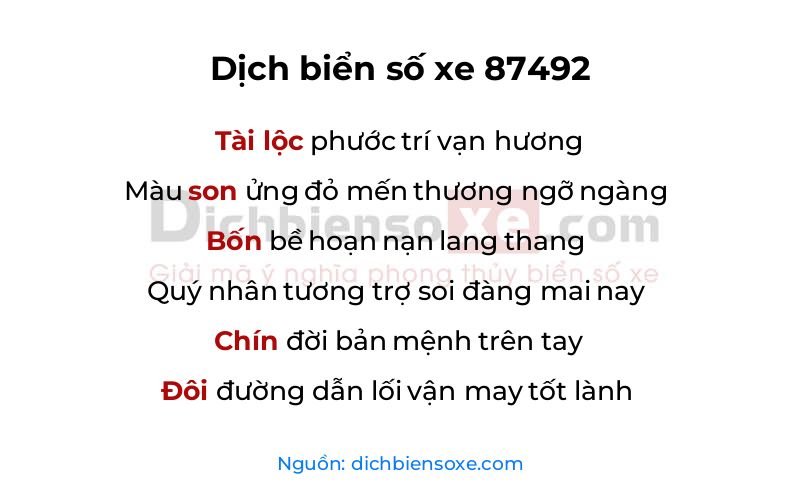 Dịch thơ biển số 87492