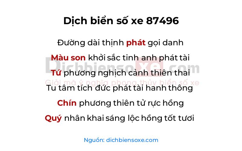 Dịch thơ biển số 87496