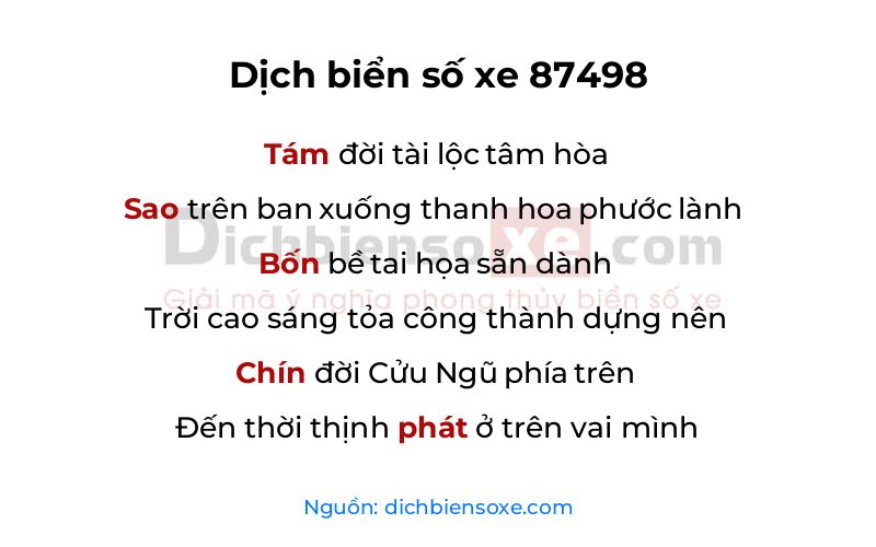 Dịch thơ biển số 87498