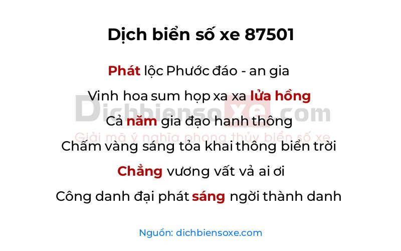 Dịch thơ biển số 87501