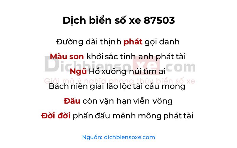 Dịch thơ biển số 87503
