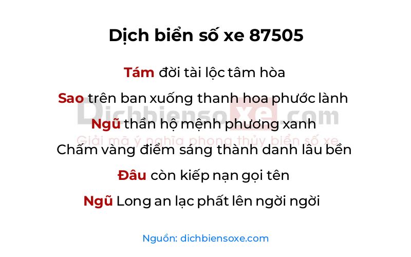Dịch thơ biển số 87505