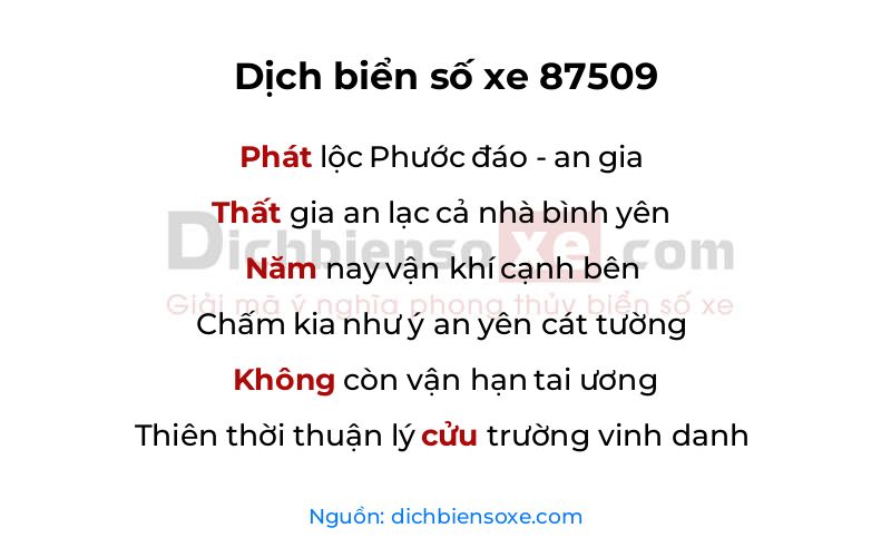 Dịch thơ biển số 87509