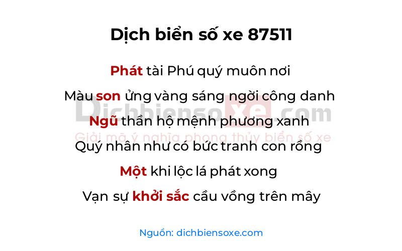 Dịch thơ biển số 87511