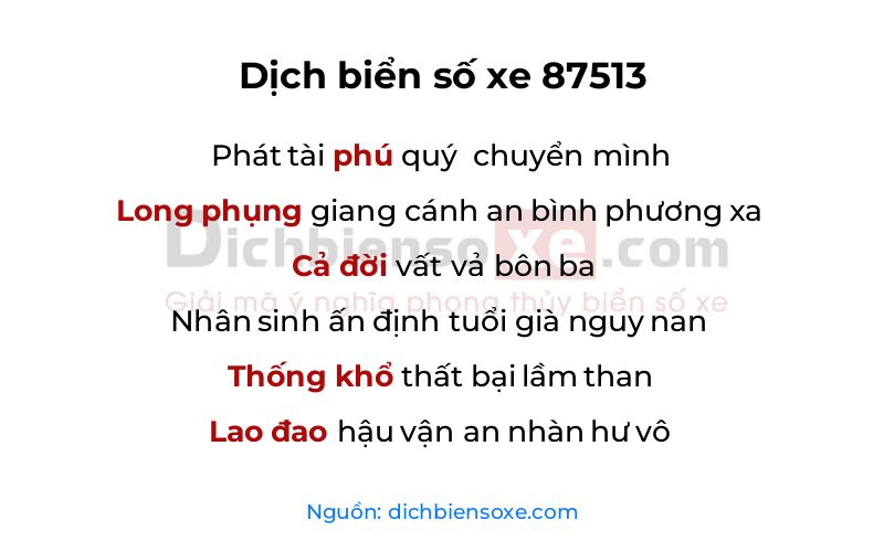 Dịch thơ biển số 87513