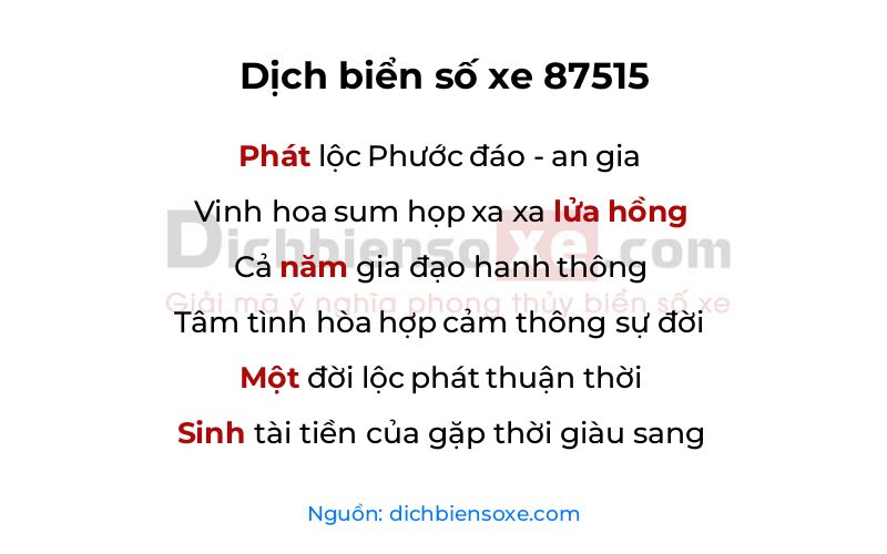 Dịch thơ biển số 87515