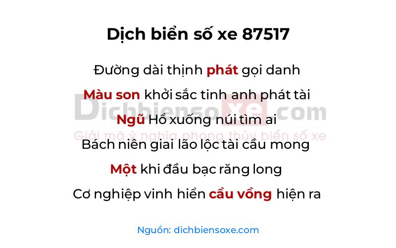 Dịch thơ biển số 87517