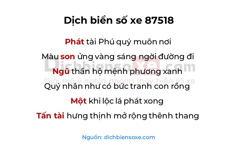 Dịch thơ biển số 87518