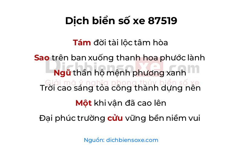 Dịch thơ biển số 87519