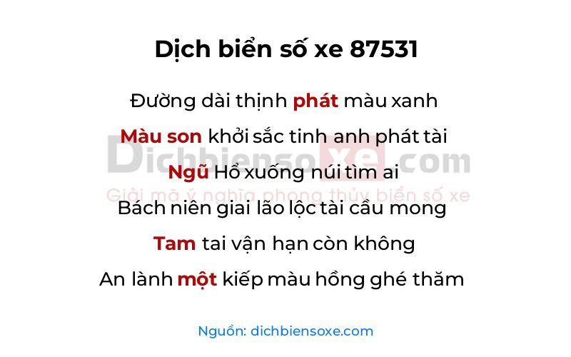 Dịch thơ biển số 87531
