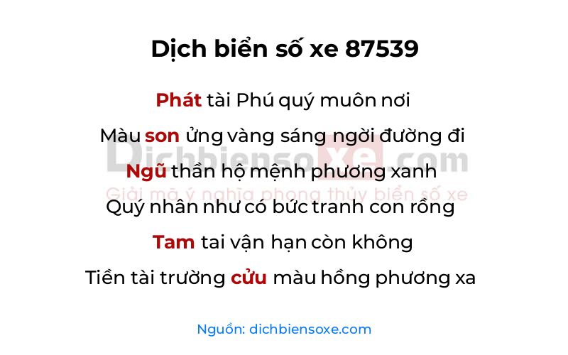 Dịch thơ biển số 87539