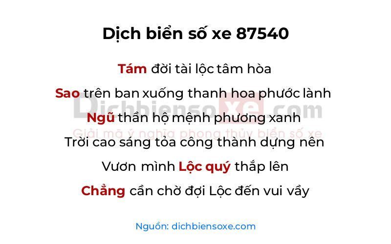 Dịch thơ biển số 87540