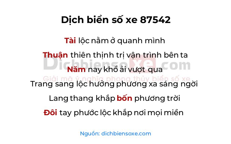 Dịch thơ biển số 87542