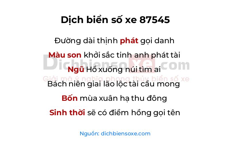 Dịch thơ biển số 87545