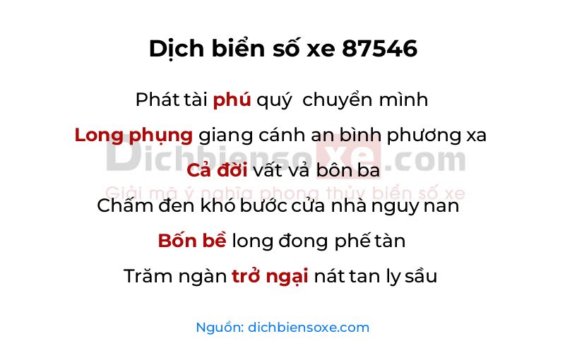 Dịch thơ biển số 87546