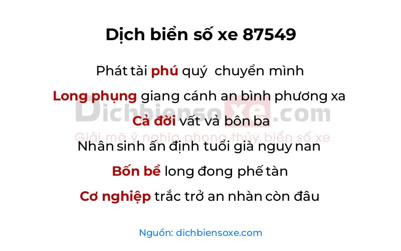 Dịch thơ biển số 87549