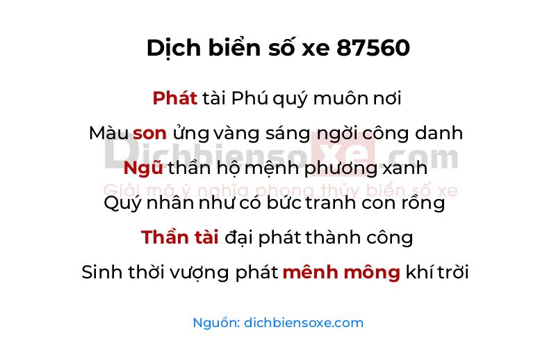 Dịch thơ biển số 87560
