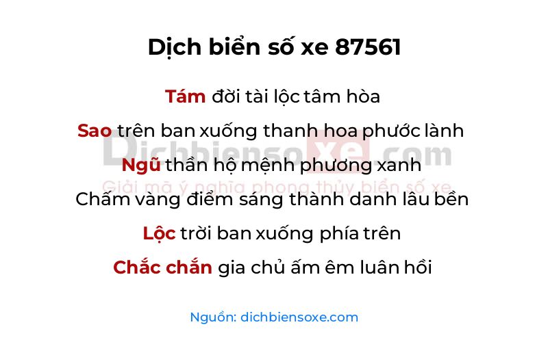 Dịch thơ biển số 87561
