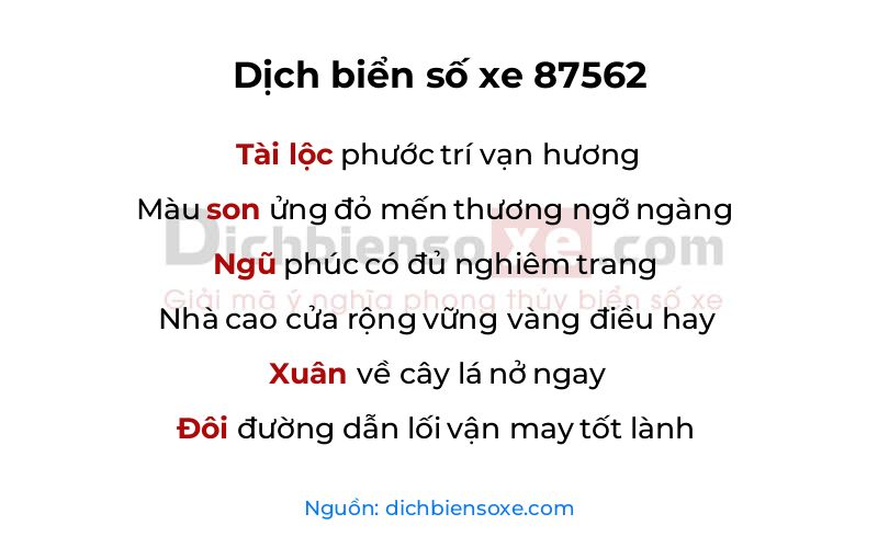 Dịch thơ biển số 87562