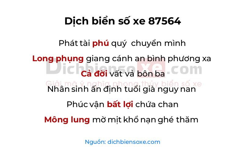 Dịch thơ biển số 87564