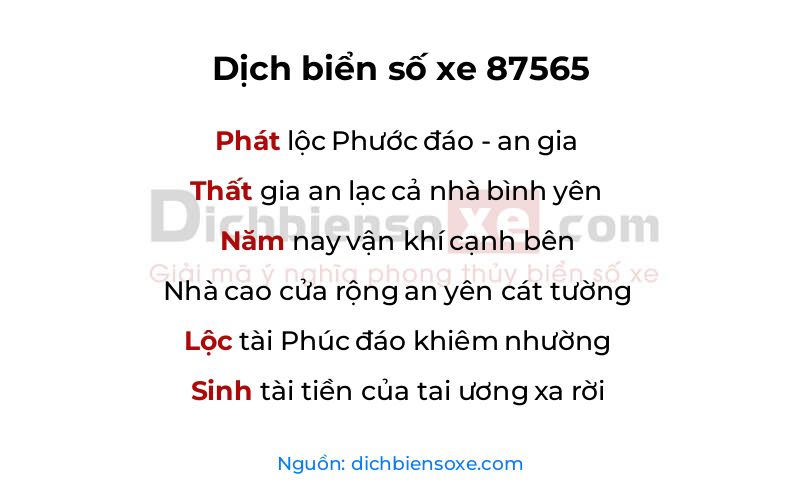 Dịch thơ biển số 87565