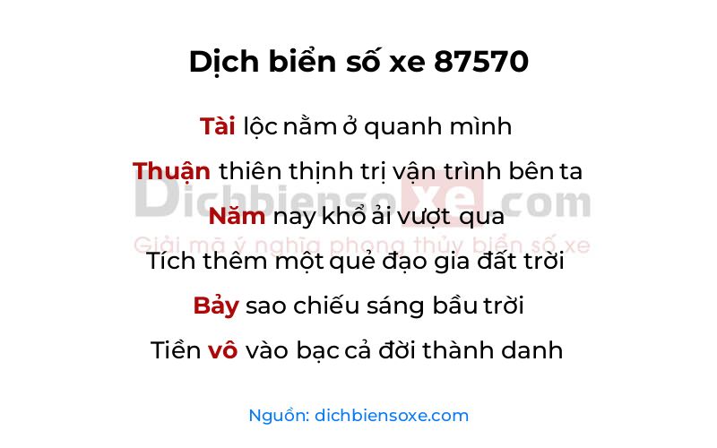 Dịch thơ biển số 87570