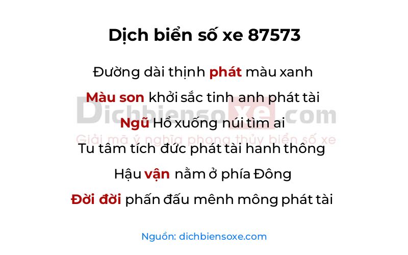 Dịch thơ biển số 87573