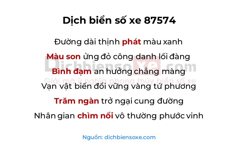 Dịch thơ biển số 87574