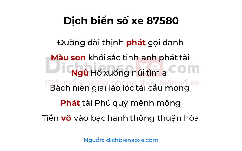 Dịch thơ biển số 87580