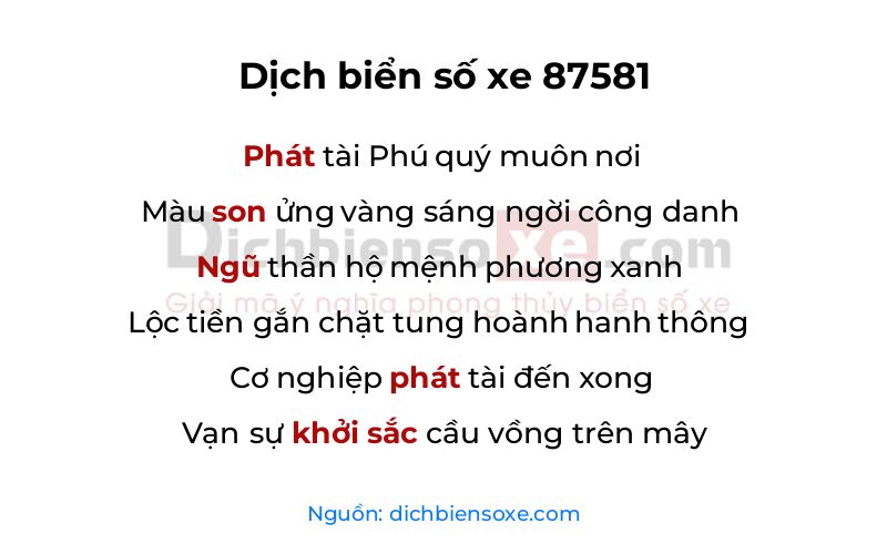 Dịch thơ biển số 87581