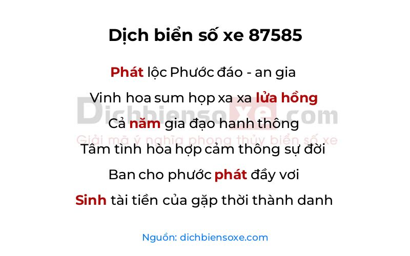 Dịch thơ biển số 87585