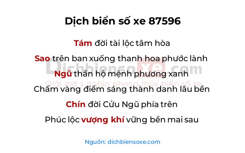 Dịch thơ biển số 87596