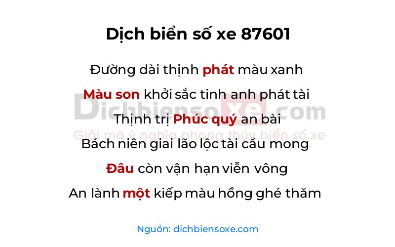 Dịch thơ biển số 87601