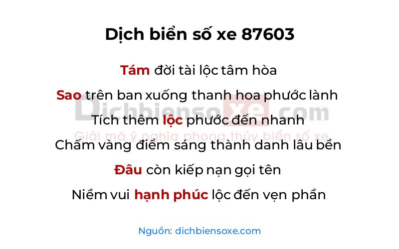 Dịch thơ biển số 87603